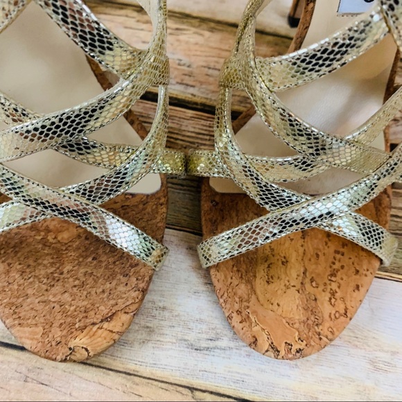 Jimmy Choo Gold Snake print Ankle Strap Heels 38.5 - Picture 3 of 8